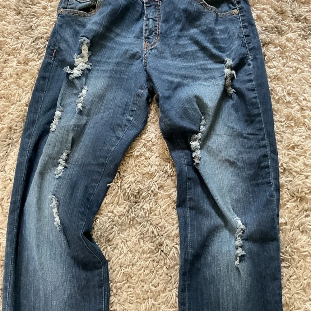 D-Fuz Premium Denim Distressed Straight Leg Jeans Dark Wash Blue Womens 9/10